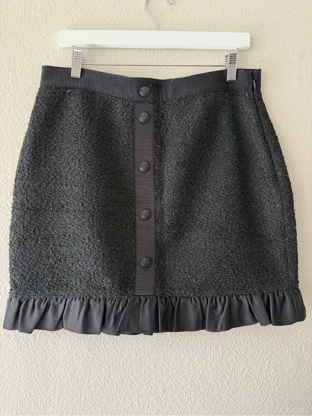LOFT Black Tweed Ruffle Hem Skirt- NWT
